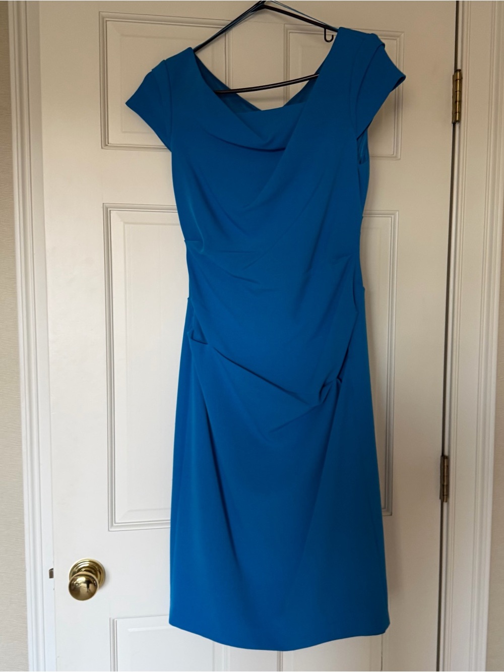 Adrianna Papell Teal-Blue Draped Cap-Sleeve Midi Dress